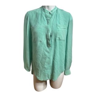 3.1 Phillip Lim 100% Silk Button Up Shirt Blouse Green Long Sleeve Size 2